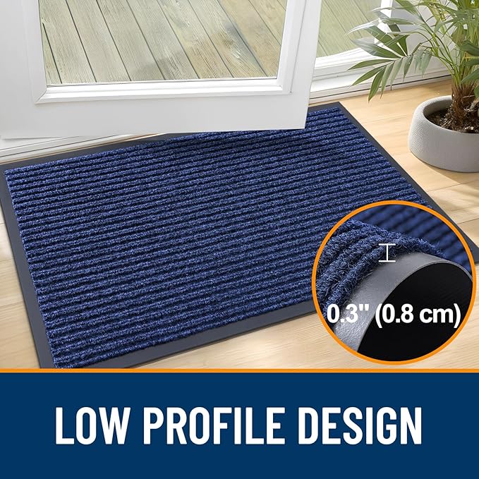 OLANLY Front Door Mat Indoor Outdoor Entrance, Waterproof Heavy Duty Doormat, Fade Resistant, Low Profile, Easy Clean Patio Porch Welcome Floor Mats for Entry, 59x30, Blue