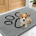 OLANLY Dog Door Mat for Muddy Paws 24x16, Paw Print Design, Absorbs Moisture and Dirt, Absorbent Non-Slip Washable Doormat, Quick Dry Chenille Mud Mat for Dogs, Entry Indoor Entryway Carpet, Grey