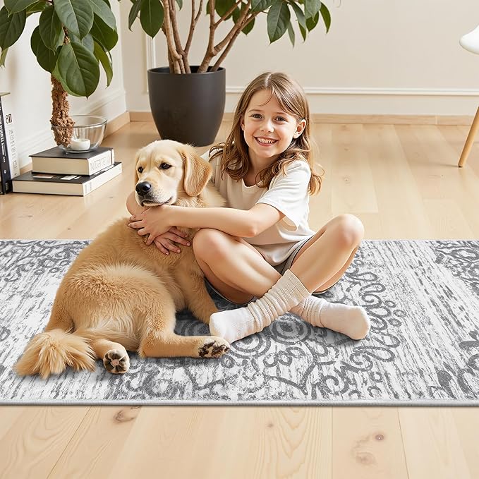 HEBE Hallway Runner Rug 3'x18' Washable Vintage Distressed Area Rugs Non Slip Laundry Rug Runner Boho Floor Carpet Runners for Hallways Entryway Laundry Room Kitchen Bathroom