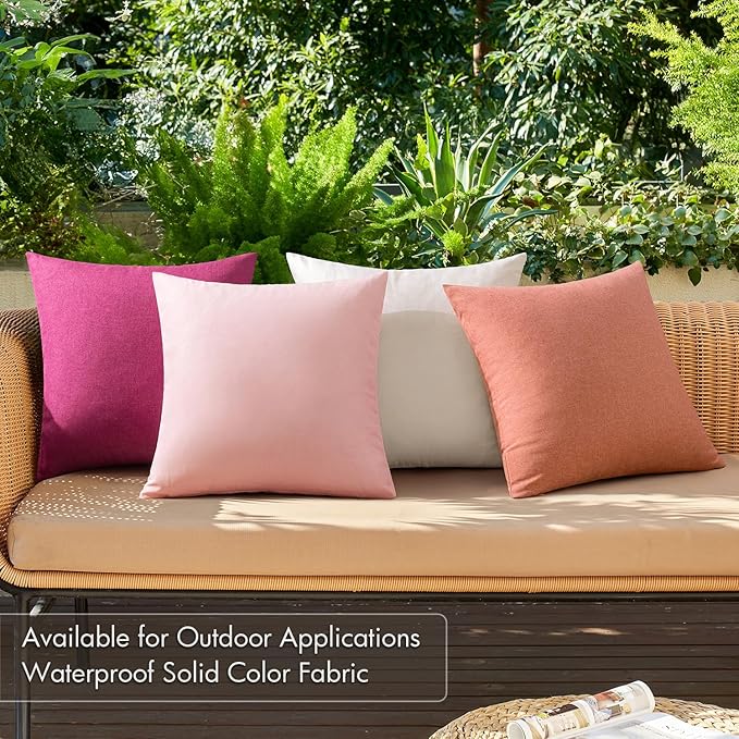 MIULEE Pack of 4 Decorative Outdoor Throw Pillow Covers Linen Waterproof Pillow Covers Spring Valentine Farmhouse Cushion Cases for Patio Garden Tent Balcony Couch Sofa 16x16 inch Pink