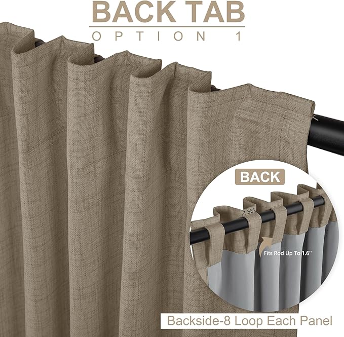 100% Blackout Shield Linen Blackout Curtains for Bedroom 108 Inches Long, Back Tab/Rod Pocket Living Room Drapes, Thermal Insulated Blackout Curtains 2 Panels Set, 50" W x 108" L, Plaza Taupe
