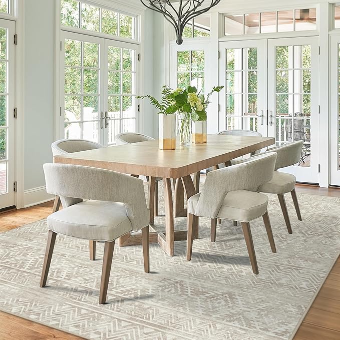 6x9 Area Rugs Washable Rug: Anti-Skid Abstract Modern Living Room Rug Soft Thin Carpets Indoor Floor Non-Shedding Carpet for Bedroom Dining Farmhouse Nursery Home Office (Beige/Light Brown, 6'x9')