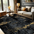Washable Area Rugs 6'x8' Non-Slip Modern Abstract Soft for Living Room Entryway Bedroom Nursery, Print Pattern, Dark Black Gold