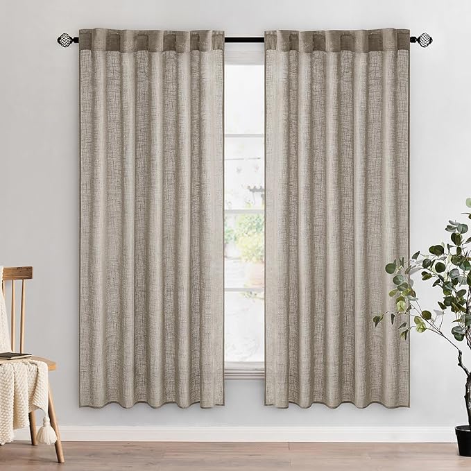 MIULEE Burlywood Birch Linen Curtains 72 Inch Length 2 Panels for Bedroom Living Room, Soft Linen Textured Window Drapes Semi Sheer Light Filtering Back Tab Rod Pocket Farmhouse Burlap Look Decor