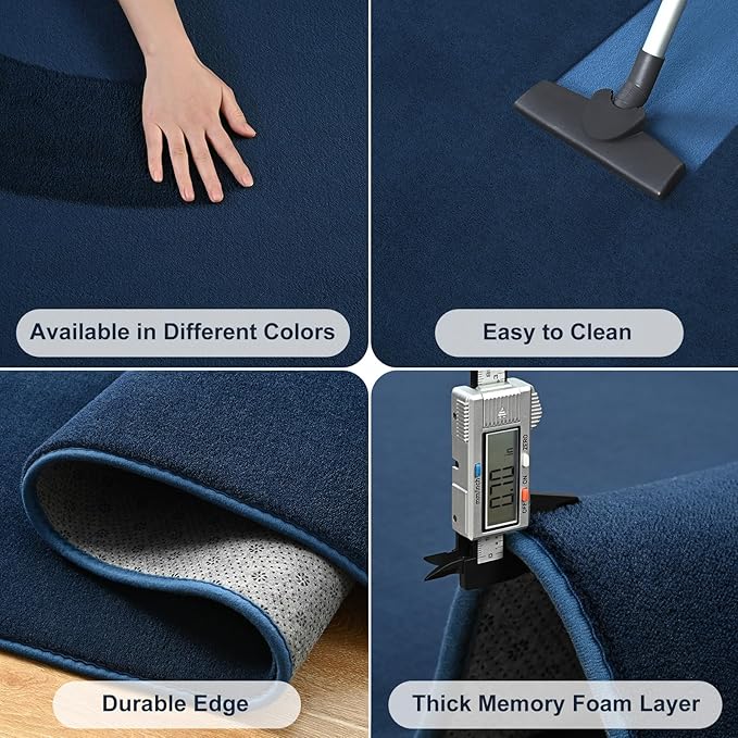 Amearea Modern Area Rugs for Bedroom Living Room, 4x6 Feet Navy Blue Thickened Memory Foam Rug, Fluffy Indoor Washable Rugs Non Slip Minimalist Carpet for Kids Boys Girls Dorm Nursery Room Decor