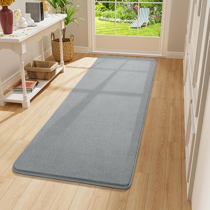 Amearea Modern Soft Hallway Runner Rug, 2x6 Feet Washable Runner Rugs for Hallway, Grey Fluffy Rug Bedroom Bedside Rugs, Non Slip Memory Foam Rug Carpet for Entrance Kitchen Living Room Decor