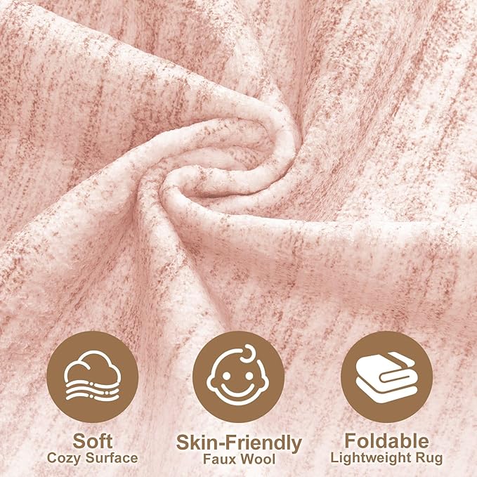 Nakagishi 5x8 Area Rugs Living Room: Washable Large Vintage Rug Neutral Non-Slip Soft Stain Resistant Indoor Carpet for Bedroom Nursery Dining Room Office Playroom - Pink-01