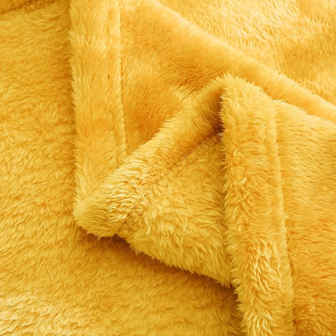 Exclusivo Mezcla Plush Fuzzy Fleece Throw Blanket, Super Soft, Fluffy and Warm Blankets for Couch, Bed, All Season (Mustard Yellow, 40x50 inches)