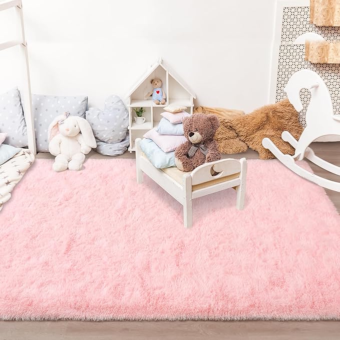 Chicrug Soft Area Rugs for Bedroom Living Room Plush Fluffy Rug 4x6 Feet, Shag Furry Area Rug Carpet Non Shedding for Nursery Children Kids Girls Room Home Decorative, Pink