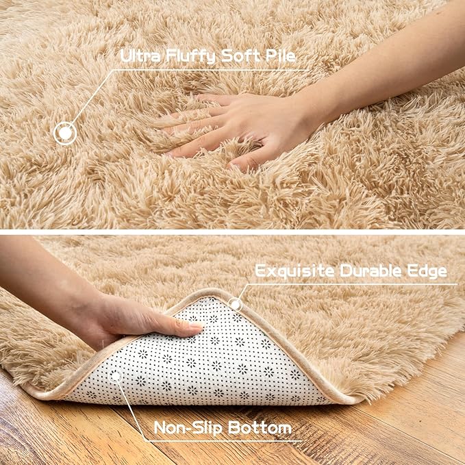 Pionblank Fluffy Runner Rugs for Bedroom 2x6, Modern Shaggy Area Rug for Hallway Living Room, Plush Soft Fuzzy Bedside Carpet for Kids Girls Boys Room Nursery Decor, Camel
