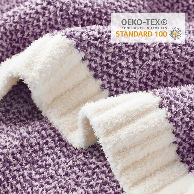 Snuggle Sac Super Soft Purple Blanket Reversible Twin Size for Bed and Sofa, Warm Cozy Knit Blankets Fuzzy Plush, Heather Purple, 60x80 inches