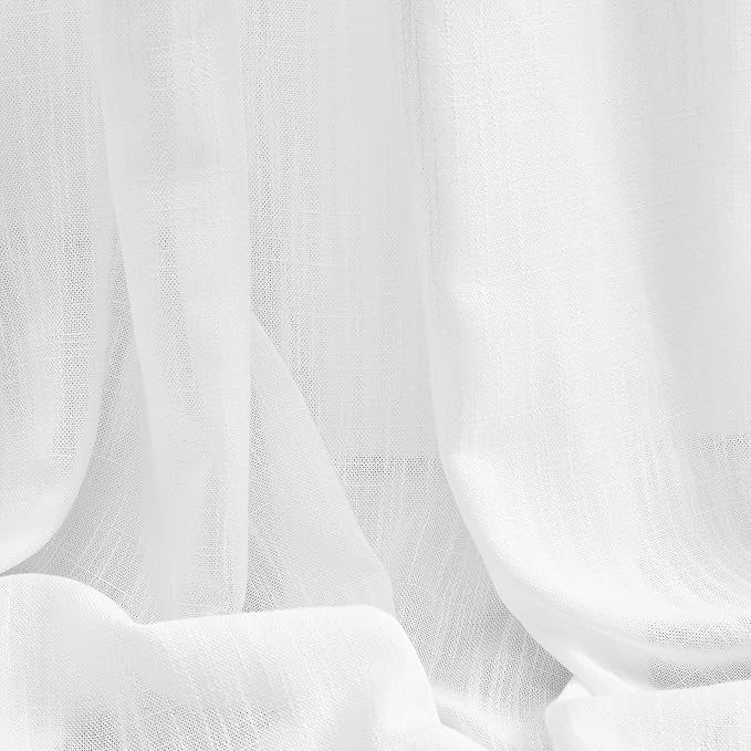 Curtain Panels in White, Cotton Polyester Blend, Light Filtering, Pair