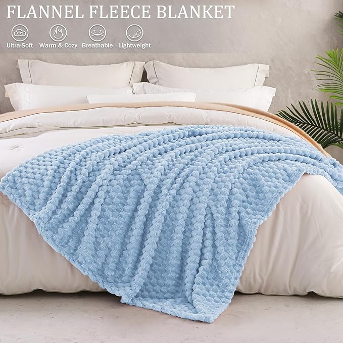 Exclusivo Mezcla Fleece Twin Blanket for Bed, Extra Large Fuzzy Stone Blue Bed Blankets, Soft Cozy Plush Sofa Throws for All Seasons, 60x80 Inches