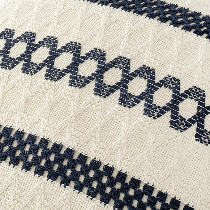 MIULEE Set of 2 Navy Blue Boho Decorative Pillow Covers 18x18 Inch Farmhouse Rustic Couch Throw Pillows Modern Spring Cotton Cushion Covers Retro Cute Macrame Woven Home Decor for Bed Sofa Chair