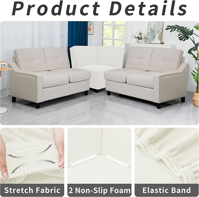 Easy-Going Stretch Sectional Corner Sofa Slipcover 1-Piece Couch Sofa Cover Furniture Protector Soft with Elastic Bottom for Kids, Pet, Spandex Jacquard Fabric Cream