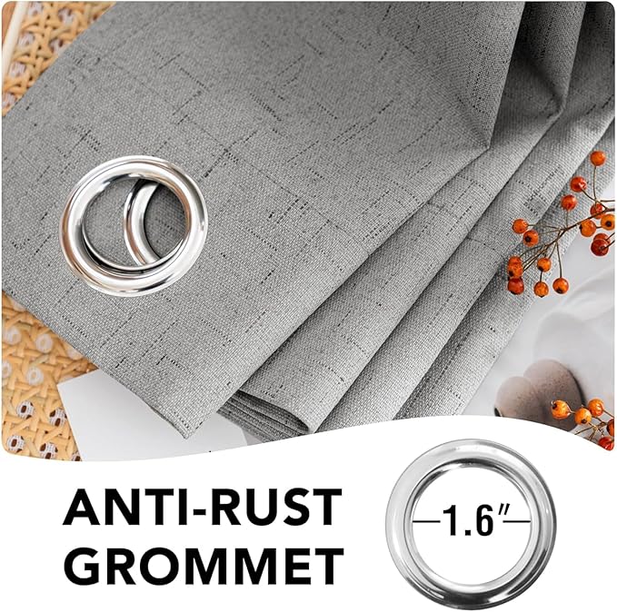 H.VERSAILTEX Linen Curtains 100% Blackout Curtains for Bedroom 102 inch Long Full Light Blocking Nature Linen Blended Window Curtains for Living Room Nickel Grommet (2 Panels, Dove Gray)
