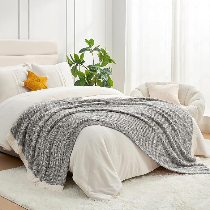 Snuggle Sac Grey Throw, Super Soft Warm Oversized Fuzzy Plush Blanket, Dark Grey, 50x70 inches