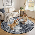 Washable Area Rugs 8ft Non-Slip Modern Abstract Soft for Living Room Entryway Bedroom Nursery, Print Pattern, Black Navy Blue Gray