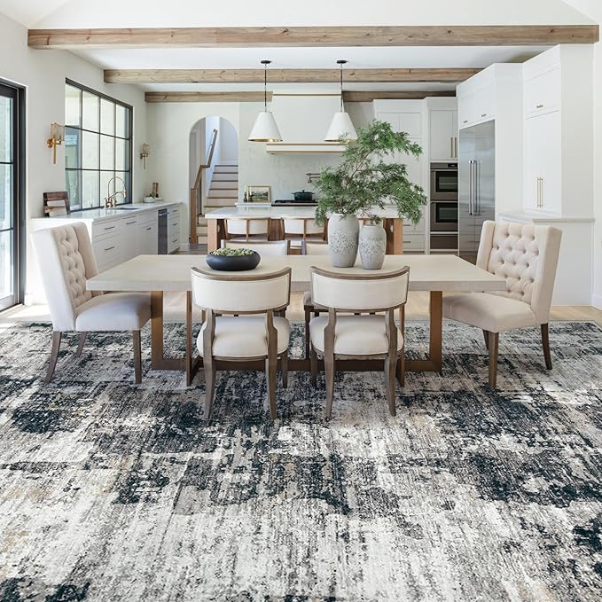 10x14 Area Rugs for Living Room, Washable Modern Abstract Large Area Rug Neutral Soft Non Slip Kids Rug Stain Resistant Indoor Carpet for Bedroom Dining Room Playroom Office(BlackGrey, 10'x14')