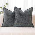 HPUK Fall Chenille Soft Throw Pillow Covers 18x18 Set of 2, Accent Cushion Covers for Living Room, Bedroom, Decorative Solid Color Pillow Covers for Couch, Sofa, Chair, Dark Grey