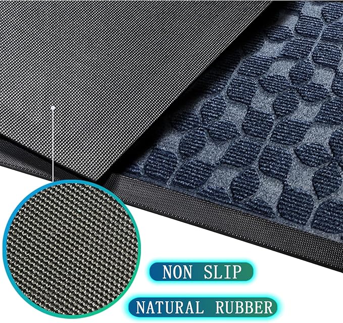 Bulijojo Sturdy Front Entrance Doormats,Durable Heavy Duty Welcome Mat,Thick Absorbent Natural Rubber Non Slip Mat,Easy Clean Entryway Mat 17"x30" Geometric Blue