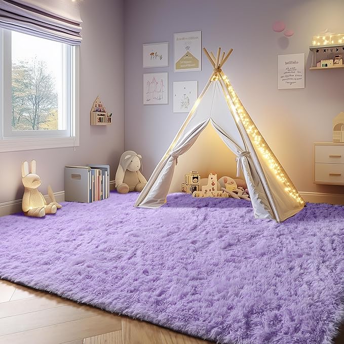 ONASAR Purple Area Rugs for Bedroom Living Room, Fluffy 4x6 Indoor Bedside Floor Throw Rug, Soft Plush Shaggy Carpet for Nursery Kids Girls Boys Teen Dorm Home Office Decor Aesthetic