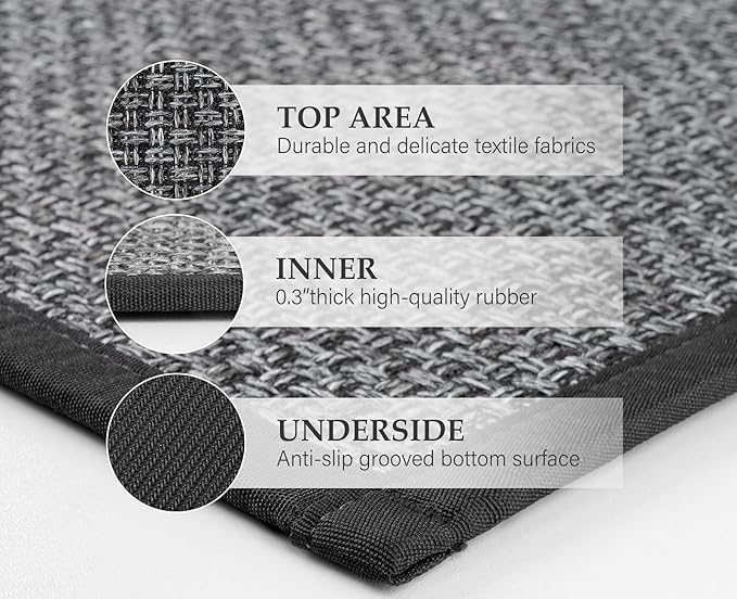 eqivei Kitchen Rugs Non Skid Washable Set of 2 PCS, Absorbent Runner Rugs for Kitchen, Farmhouse Weave Floor Mats in Front of Sink, 17.3"x 47"+17.3"x 29" (Inky)