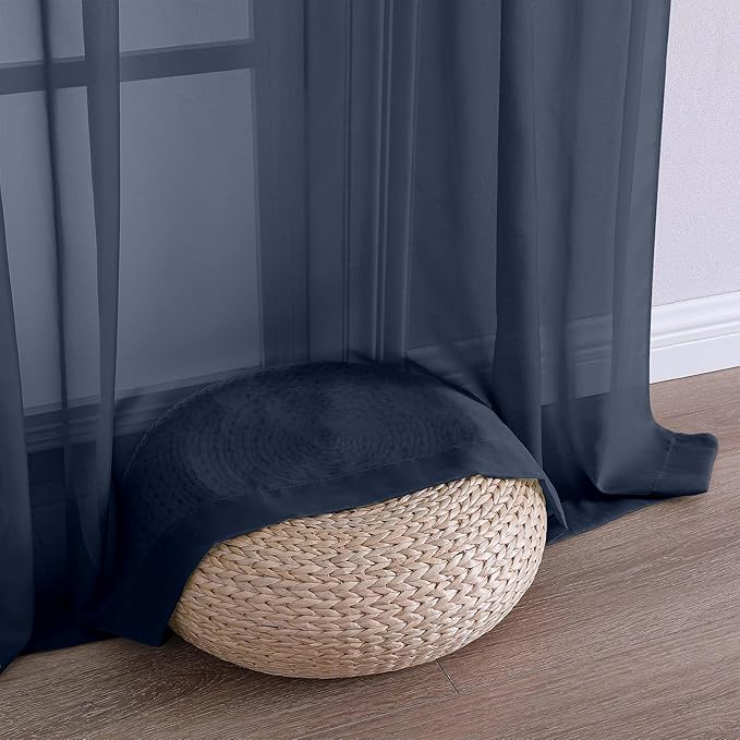 OWENIE Extra Long Navy Blue Sheer Curtains 96 Inches Long 2 Panels Set, Soft Lightweight Airy Voile Sheer Curtain for Bedroom Living Room, Rod Pocket Solid Color Farmhouse Curtains, 59" Wx96 L Inch