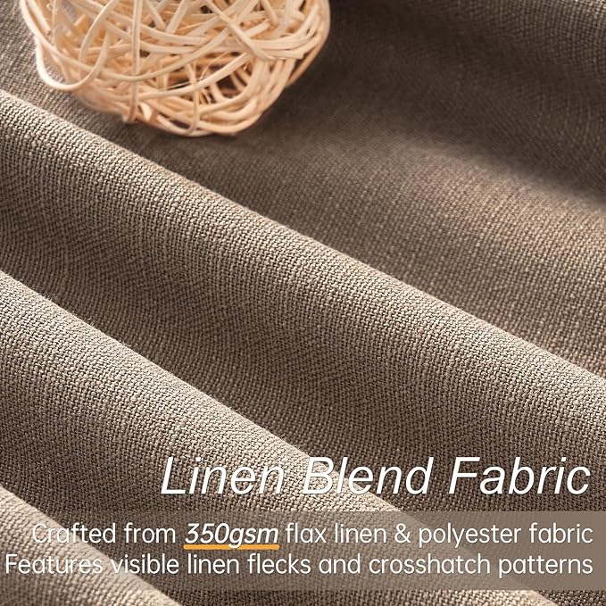 96 inch long linen blackout curtains 2 Panels 100% Black out Linen texture Curtain Modern Farmhouse Dark Flax Window Drapes with Back Tab Rod Pocket Room Darkening Thermal for Bedroom Living Room