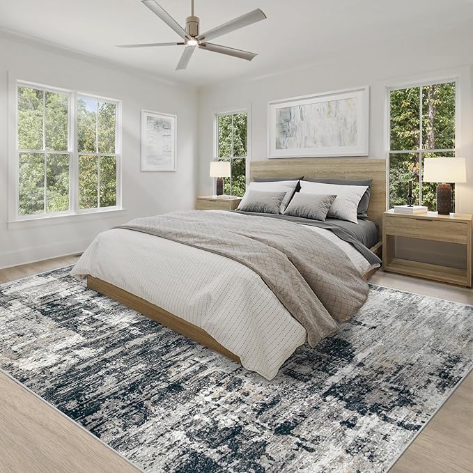 XLUEZ 8x10 Area Rugs for Living Room, Washable Modern Abstract Large Area Rug Neutral Soft Non Slip Kids Rug Stain Resistant Indoor Carpet for Bedroom Nursery Dining Room Playroom(BlackGrey, 8'x10')