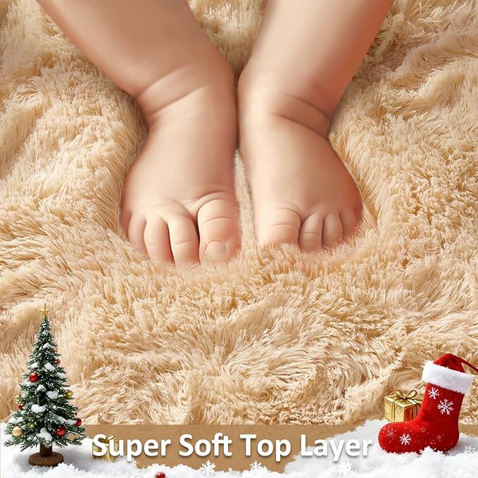 Ophanie Runner Rug for Hallway, 2x6 Upgrade Non-Slip Fluffy Soft Bedside Rugs, Bedroom Living Room Beige Shaggy Carpet for Kids Girls Boys Dorm Nursery Home Decor Aesthetic