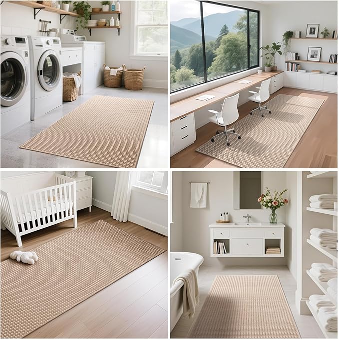 YDKGL Boho 3x5 ft Washable Area Rug Entryway Runner for Kitchen, Non Slip Woven Hallway Rugs Kitchen Mats for Floor Hall Rug Indoor Door Mat Carpet for Backdoor Bedroom Living Room, Easy Clean, Brown