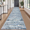 Lansny Modern Abstract Runner Rug 2.6x18, Grey Blue White Washable Long Kitchen Runner Non-Slip Soft Hallway Rug Runner Thin Print Faux Wool Carpet for Entryway Bedroom Laundry Room Indoor Home Decor
