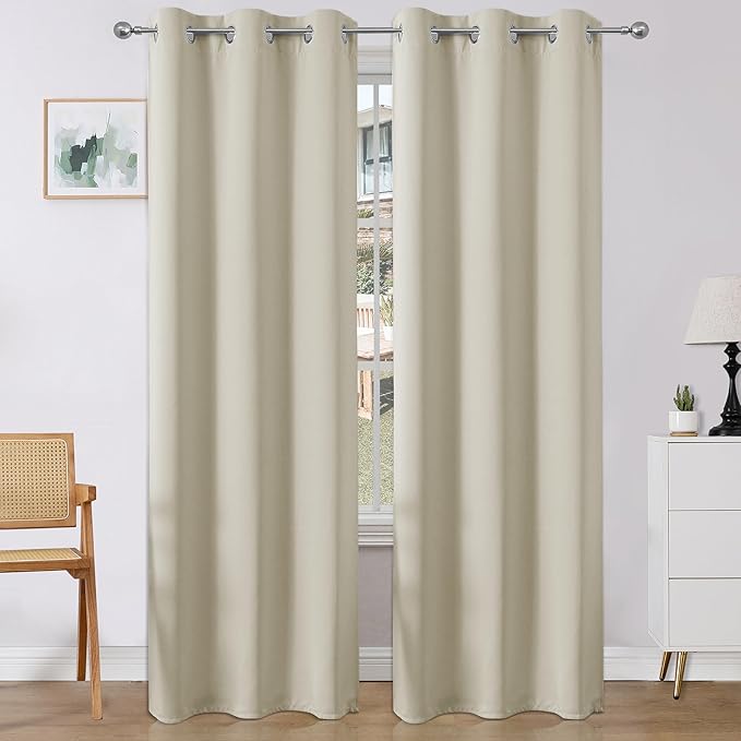 Joydeco Blackout Curtains 108 Inches Long 2 Panels Set, Thermal Insulated Long Curtains& Drapes 2 Burg, Room Darkening Drapes for Bedroom Living Room Window (Light Beige, W37 x L108 Inch)
