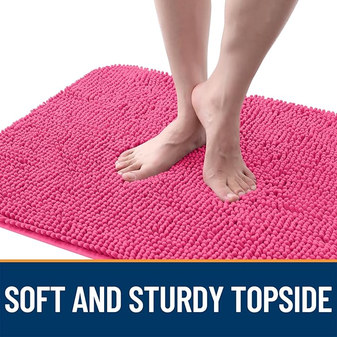 OLANLY Dog Door Mat for Muddy Paws 47x24, Absorbs Moisture and Dirt, Absorbent Non-Slip Washable Doormat, Quick Dry Chenille Mud Mat for Dogs, Entry Indoor Entryway Carpet for Inside Floor, Hot Pink