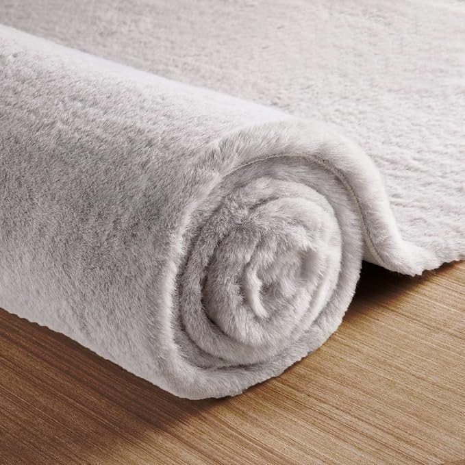 ORINOVA Silver Grey Plush Washable Area Rugs 8x10 Shag Rugs for Living Room Faux Fur Rugs for Bedroom Teen Room Decor Rectangle Nursery Rug