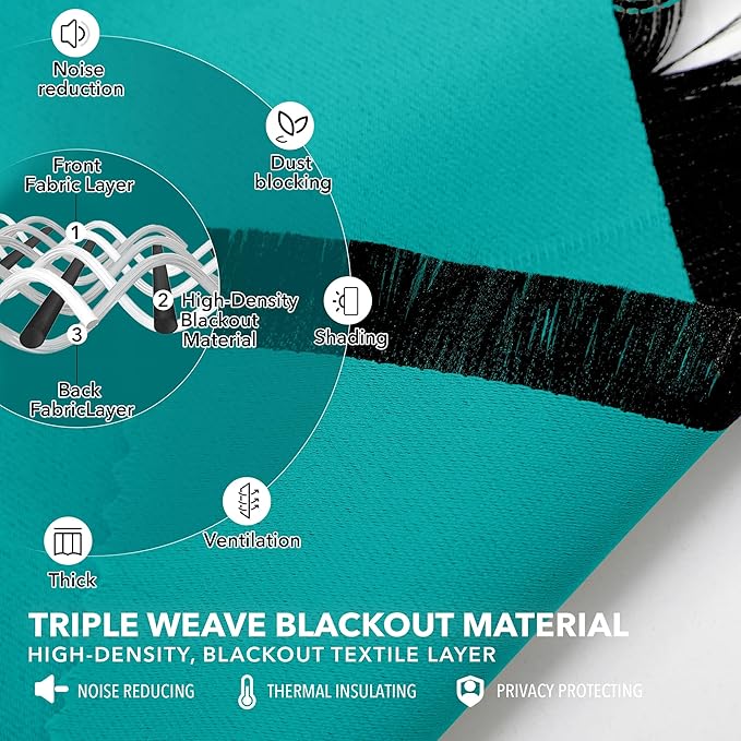 Deconovo Blackout Curtains, Thermal Insulated, W52 x L45 2 Panels, Back Tab, Machine Washable, Room-Darkening Drapes for Bedroom/Living Room Turquoise
