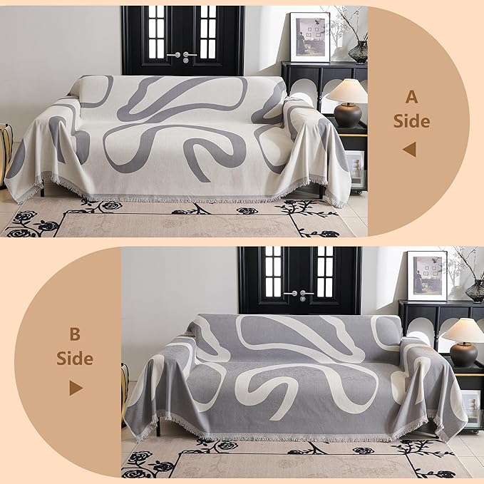 MYSKY HOME Boho Couch Cover Super Soft Couch Covers for 2-3 Cushion Couch Sofa, Modern Grey Jacquard Sofa Slipcover Loveseat Futon Cover, Couch Covers for Sectional Sofa, 71" x 102", Grey Curve
