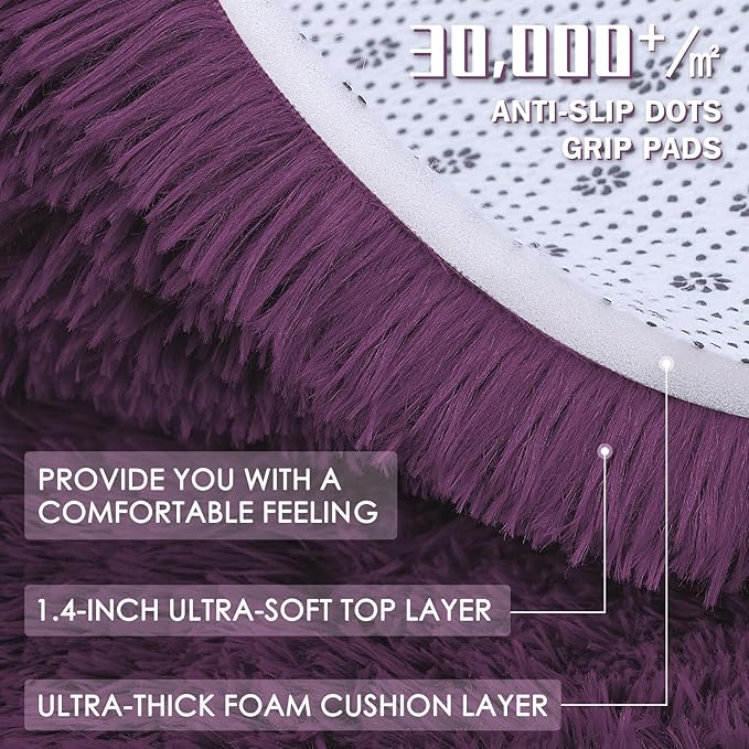 OLANLY 6x9 Machine Washable Large Area Rugs for Living Room, Bedroom, Soft Fluffy Shaggy Bedside Rug, Indoor Floor Carpet for Kids Girls and Boys, Dorms, Nursery, Home Decor Aesthetic, Dark Purple