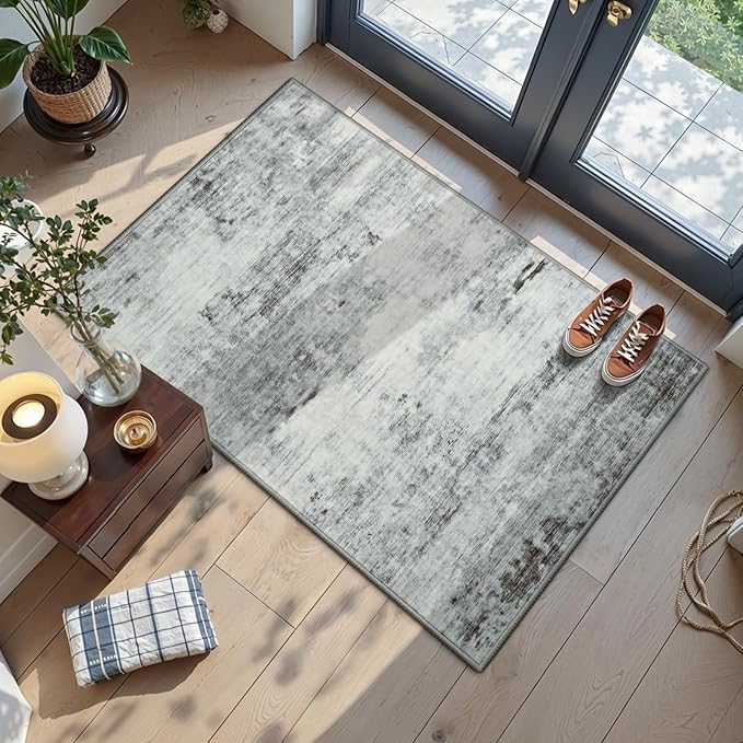 Toneed Entryway Rug 2x3 Door Mat for Indoor Entrance, Washable Small Throw Rug for Kitchen Floor, Front Door, Bedroom Bedside, Non-Slip Low Pile, Abstract Grey