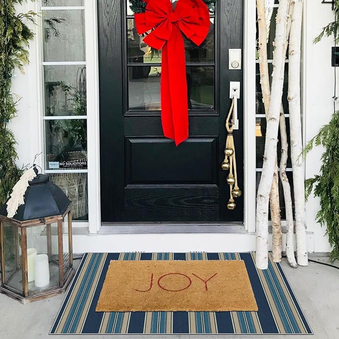 Front Door Mat Outside Entrance - 2x3 Striped Non-Slip Washable Welcome Doormat Indoor Outdoor Entrance Navy Blue Coastal Rug Small Throw Rugs for Entryway Bedroom Kitchen Front Porch Decor