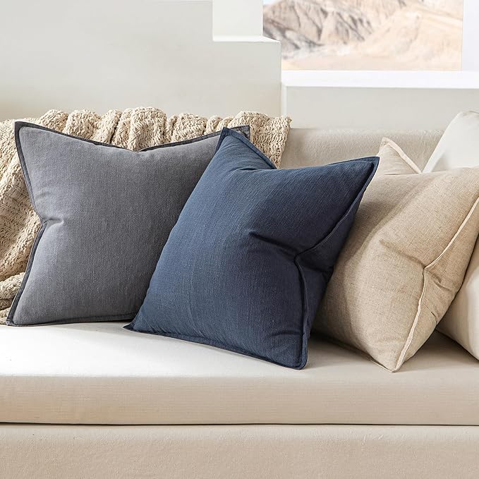MIULEE Decorative Pillow Covers 20x20 Inch Indigo Blue Boho Farmhouse Neutral Couch Throw Pillows for Bed Pack of 2 Accent Coastal Modern Pillowcase Summer Sofa Livingroom Home Decor
