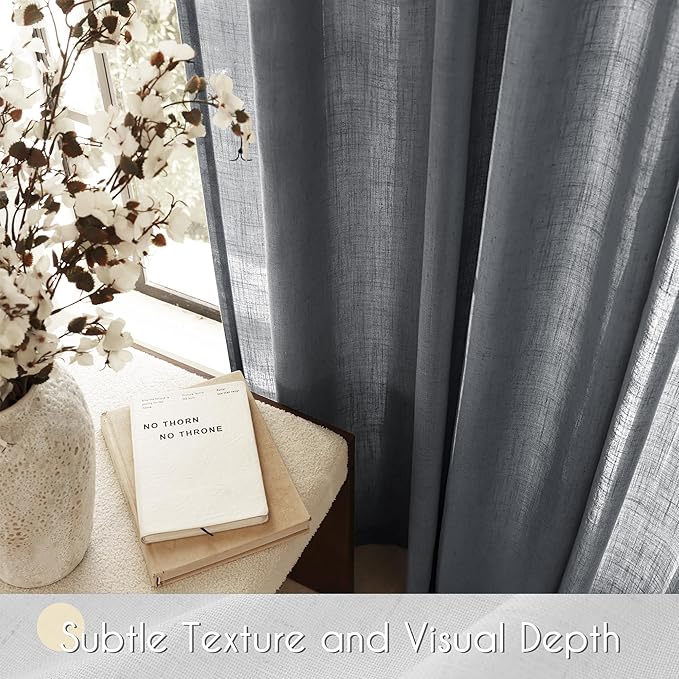 Dark Gray Curtains for Living Room Back Tab Modern Farmhouse Semi Sheer Gray Curtains 84 inches Long 2 Panels Set Muted Neutral Window Curtain for Dining Room Bedroom 52x84