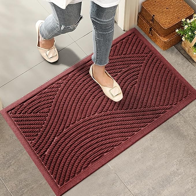 HIYARD Sturdy Front Door Mat, Absorbent Muddy Dirt Resist Welcome Door Mats Outdoor Indoor, Stain and Fade Resistant, Non-Slip Backing Entry Mat Low Profile Doormat for Entryway, 36×24, Red