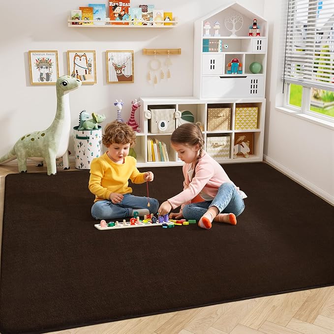 Amearea Large Modern Area Rugs for Bedroom Living Room, 6x9 Feet Brown Thickened Memory Foam Rug, Fluffy Indoor Washable Rugs Non Slip Minimalist Carpet for Boys Girls Dorm Nursery Room Decor