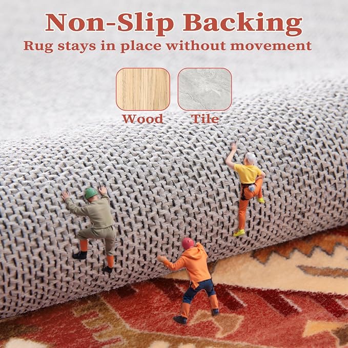 SERISSA 5x7 Boho Area Rug, Washable Non-Slip Rugs for Living Room, Large Red Rug Ultra Soft Vintage Oriental Print Distressed Carpet for Bedroom Dining Room Dorm Office Home Decor