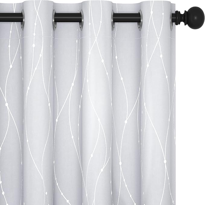 Deconovo Room Darkening Curtains for Living Room, Thermal Insulated Noise‑Reducing Drapes, Wave Dots Foil Print, 52 x 84 Inch Length, 2 Panels, Machine‑Washable Privacy Window Curtain for Bedroom