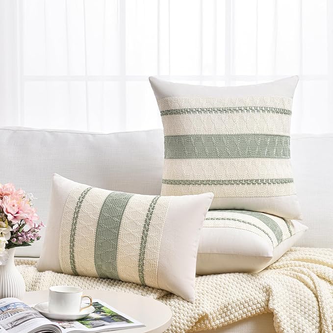 Fancy Homi Set of 1 Sage Green Boho Lumbar Decorative Throw Pillow Covers 16x24 Inch for Living Room Bedroom Couch Bed Sofa, Rustic Retro Cushion Case, Bohemian Room Home Decor, Women Teen Girls Gift