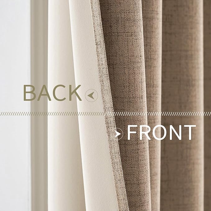 MIULEE 100% Blackout Linen Textured Curtains for Bedroom Solid Thermal Insulated Copper Brown Grommet Room Darkening Curtains & Drapes Luxury Decor for Living Room Nursery 52 x 108 Inch (2 Panels)