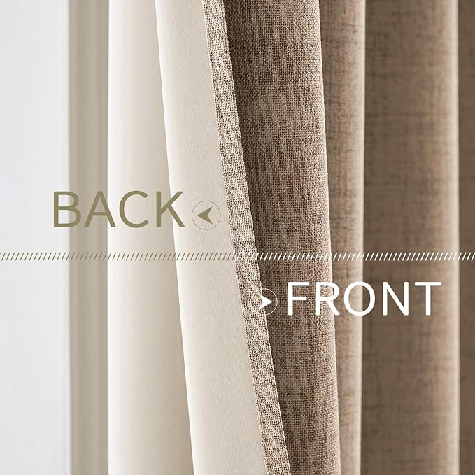 MIULEE 100% Blackout Linen Textured Curtains for Bedroom Solid Thermal Insulated Copper Brown Grommet Room Darkening Curtains & Drapes Luxury Decor for Living Room Nursery 62 x 84 Inch (2 Panels)